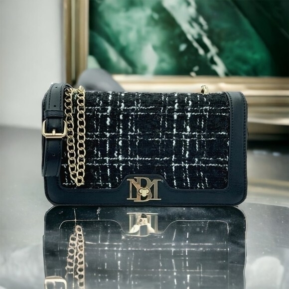 Badgley Mischka Handbags - Badgley Mischka Wool Vegan Leather Plaid Crossbody Tote Purse Women’s Bag NWT